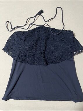 Michael Kors Navy Crochet Halter Top